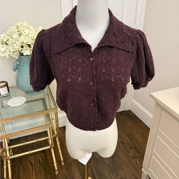 NWT FREE PEOPLE Edie 100% Cashmere Cardigan In Fudge-jj17 - Picture 4 of 6